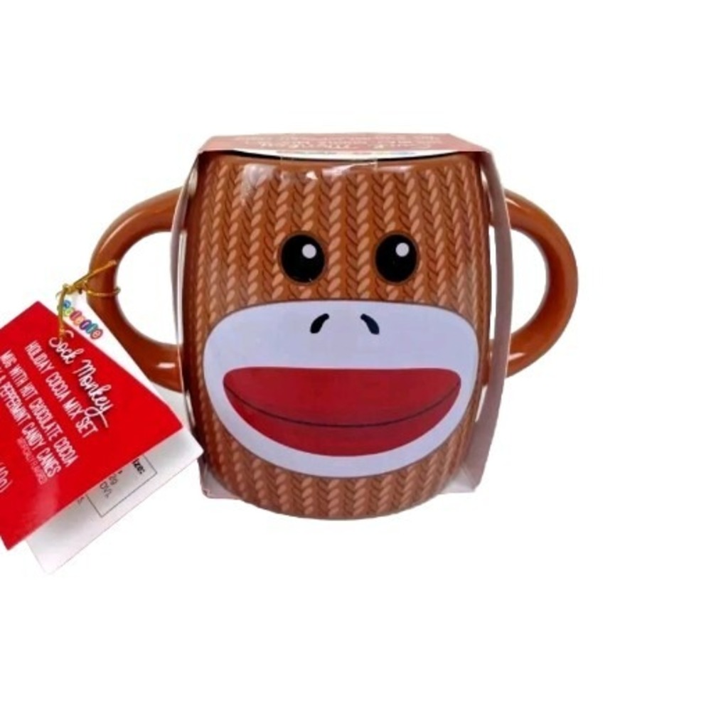 Galerie Brown Sock Monkey‎ Mug & Cocoa Mix 4" Gift Set New Retro Holiday NEW